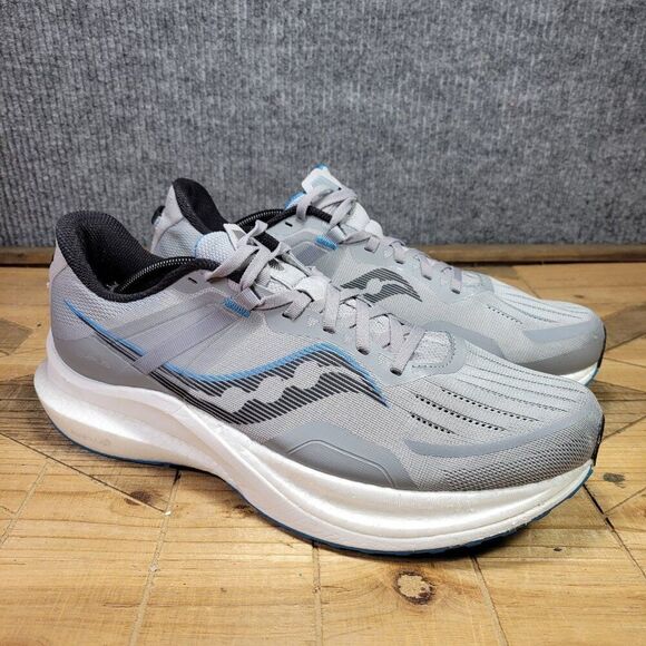 Saucony Tempus Mens 13 Running Athletic Shoes Sneaker Mesh, Concrete/Indigo - Picture 1 of 11